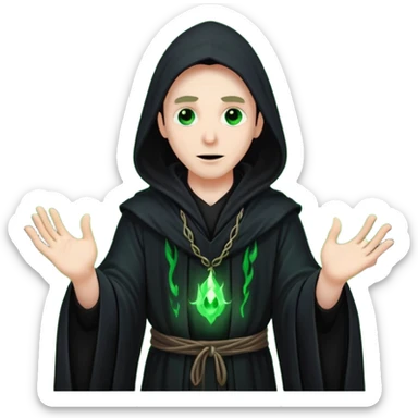 A dark sorcerer in flowing black robes, conjuring eerie green flames sticker