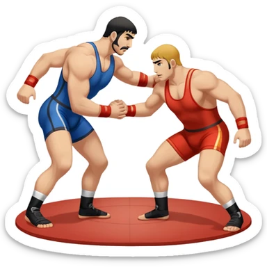 An icon symbolizing Greco-Roman wrestling, showing two wrestlers locked in a powerful grip, focusing on upper-body techniques. The background features a wrestling mat, with the athletes wearing traditional singlets. Transparent background highlights the strength and skill of the sport. sticker