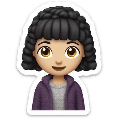 A girl with short dark hair making amigurumi  sticker