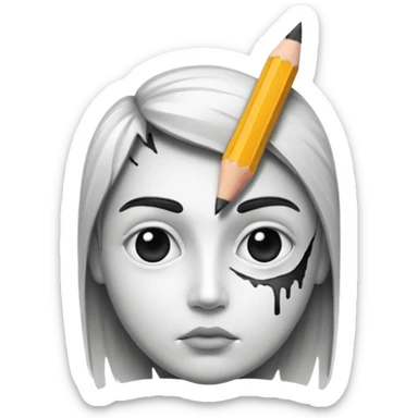 Create a black-and-white icon showing the process of cartooning: a pencil sketching an exaggerated face, with ink pen details and pencil smudges. Use clean lines and shading. Transparent background. sticker