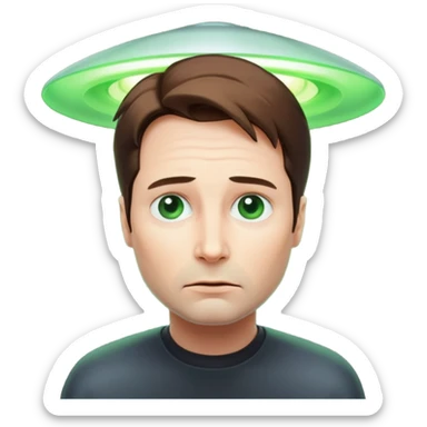 Mulder from the x-files is looking very very worried (not trusting anyone today). A transparent green beam of light from a UFO illuminates him. sticker