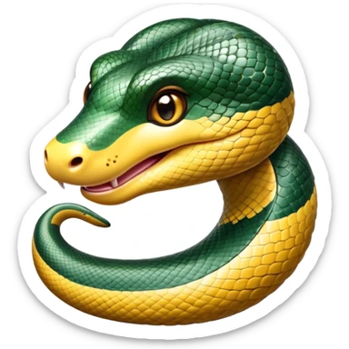 cinematic-cute-anaconda-portrait-emoji,-head-tilted-playfully-and-inquisitively,-with-a-sleek,-shimmering-body-adorned-with-detailed-scale-sriped patterns-and-round,-sparkling-eyes-full-of-wonder,-simplified-yet-irresistibly-adorable-features sticker