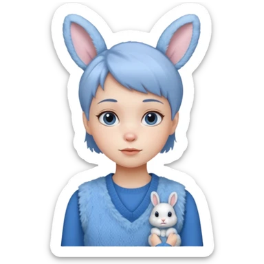 make a girl hair short and wear bunny skin pale ok and wear Sweater vests blue and make little bit a younger sticker