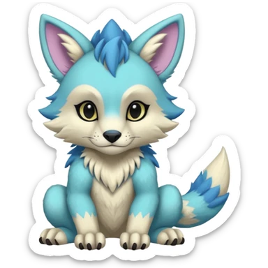 Edgy exotic colorful smooth soft pastel modern anthro furry vernid-trico-Protogen-Primagen-WereGarurumon-hybrid fursona by Falvie, LiLaiRa, AngieWolf sticker