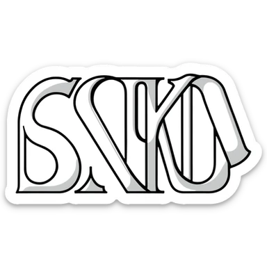 connected flowing BLK letters with silver outline, where all letters are joined together in one continuous design sticker