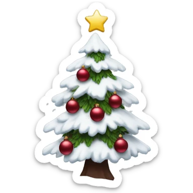 Snowy Christmas tree with dark red decorations sticker