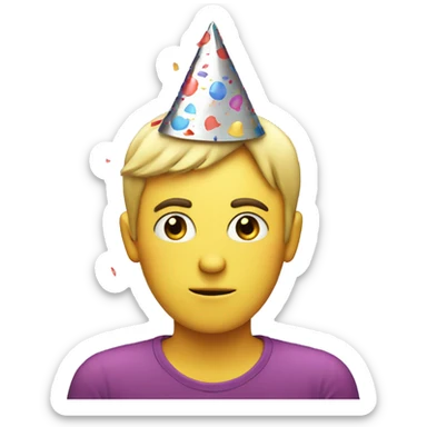 a sad person with a party hat and confetti sticker