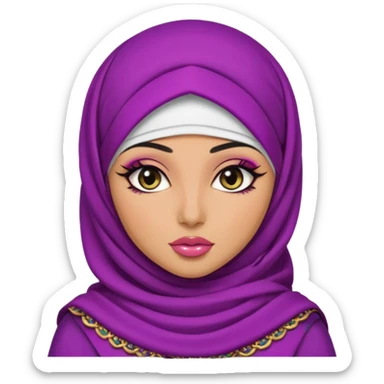 arabian, pretty lips, arab clothes, medium skin, pretty bratz baddie, black eyeliner, loose hijab, colorful sticker