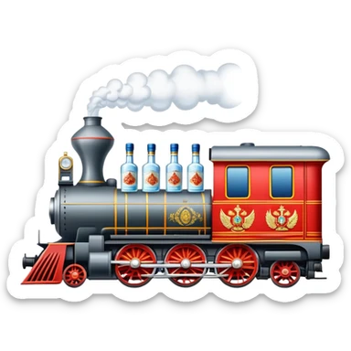 A locomotive train with vodka bottles and Russian elements from Moscow sticker