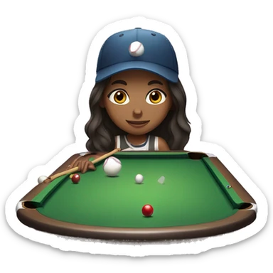 Girl with long dark brown hair and baseball cap playing pool sticker