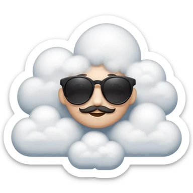 Una cara con lentes de sol oscuros que, en lugar de boca, tiene una pequeña línea curva muy relajada, y está flotando sobre una nube esponjosa o recostada en una hamaca que cuelga de las esquinas del emoji. sticker