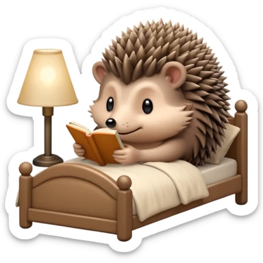 hedgehog reading in bed with retro light lamp next to it sticker