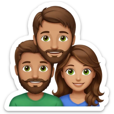 a brown hair and beard man with hazel eyes and a girl with long brown wavy hair with green eyes, togheter sticker