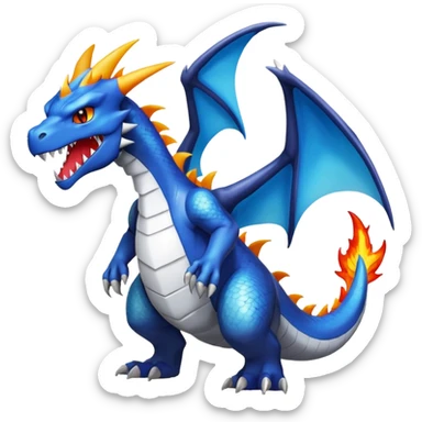 Black and white colorful gradient shiny glossy Fakémon-Digimon-Charizard-Croconaw-Reshiram-Zekrom-creature-hybrid (full body) sticker