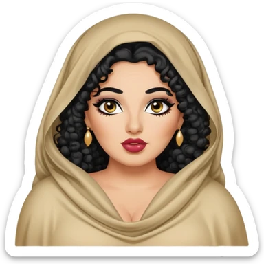 big plus size, arab, long black curly hair, baddie,pretty, makeup, lipgloss, black eyeliner, veil/shawl
 sticker