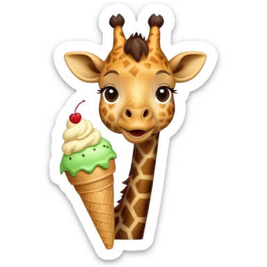 Giraffe eating ice cream with leaves on top sticker