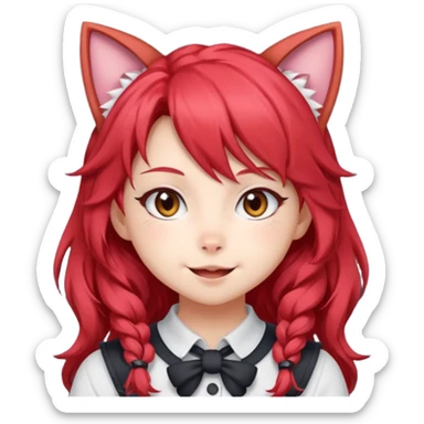cute anime cat-girl with cat ears, red blowing hair sticker