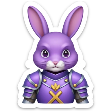 conejo morado con x en los ojos con armadura  sticker