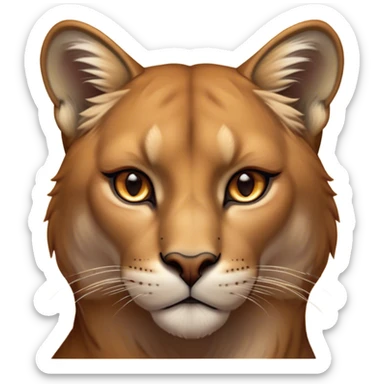 Cinematic Noble Cougar Portrait Emoji, Poised and regal, with a lithe, muscular build and a sleek, tawny Fur with subtle dark accents, deep-set soulful amber eyes, Simplified yet sharp and sophisticated features, highly detailed, glowing with a warm, dignified glow, high shine, intelligent and stealthy, stylized with an air of wild elegance, focused and attentive, soft glowing outline, capturing the essence of a watchful and confident predator, so majestic it feels as though it could silently pounce out of the screen with effortless authority! sticker