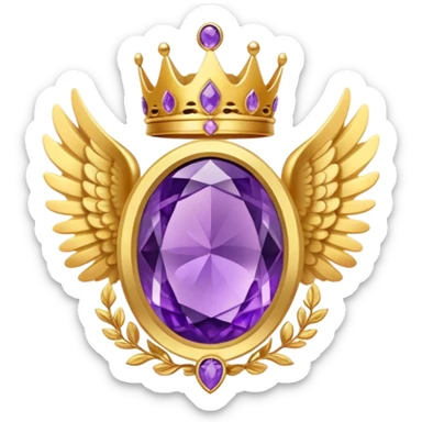 4th place award Number in frame decorated with golden angel  wings and amethyst  stone and small crown on a top sticker