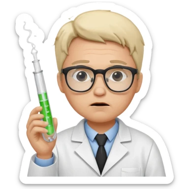 Frowns with Glasses,  Disappointed Scientist: Lab coat, thin glasses, holding test tube, upset expression
 sticker
