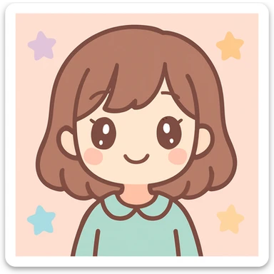 kawaii anime girl with brown hair, smiling, pastel colors sticker