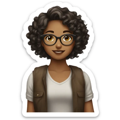 girl with glasses, short curly hais tha loves cats sticker