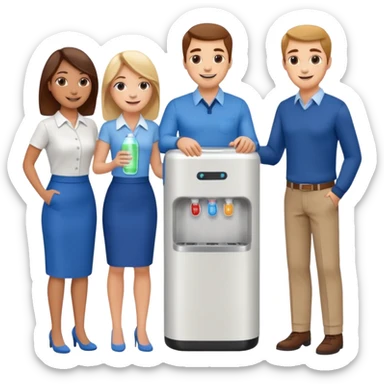a group of employees gathered around a water cooler, smiling and chatting sticker