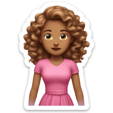 Spinning girl with light tan skin and long brown curly hair with a pink dress  sticker