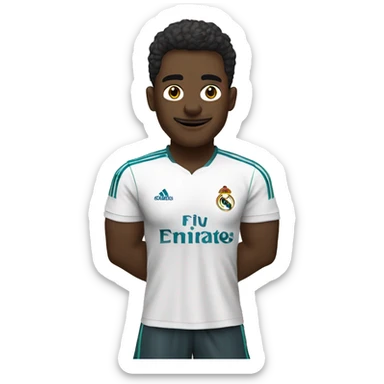 futbolista negro, con la camiseta del real madrid, pelo rizado cayendo sobre su frente sticker