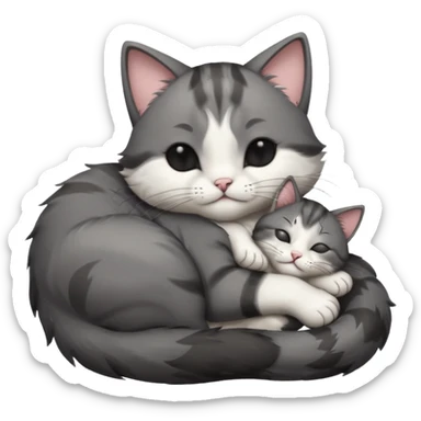 dark grey and white small cat with its eyes closed lying down leaning on its elbow with its paw curled under its head holding it up sticker
