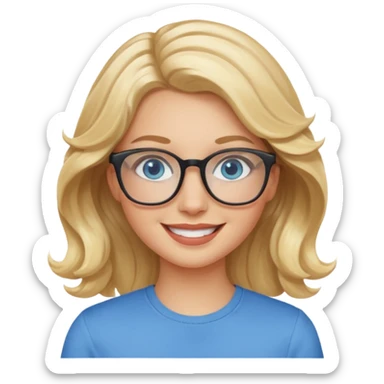 White girl with wavy, blonde hair, blue eyes, and glasses. sticker