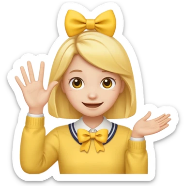 Yellow regular smiling emoji with hand saying clock it with bow in hair preppy cute aesthetic  sticker