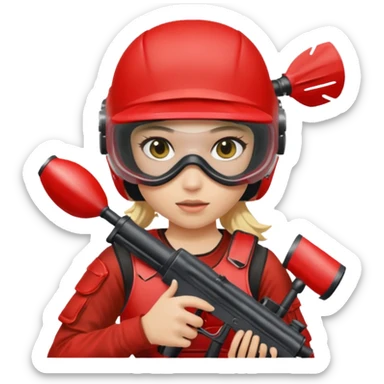 blond girl playing paintball with red paintball helmet sticker