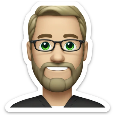 male dark blond with grey beard doctor with blue-green eyes and wire glasses in black scrubs holding a paintbrush sticker