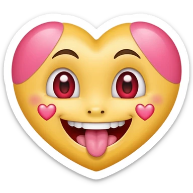 "Perfect smiling face with heart-eyes emoji 😍, classic yellow skin tone, bright open U-shaped smile showing white teeth and pink tongue tip, two large glossy red cartoon heart-shaped eyes with sparkling highlights  sticker
