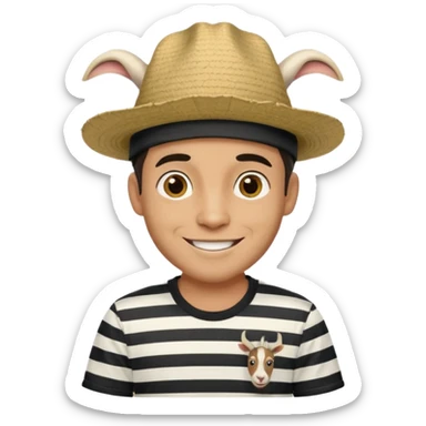 A happy fair skinned Colombian man with a goat tee wearing a Colombian hat that has black horizontal stripes on it sticker