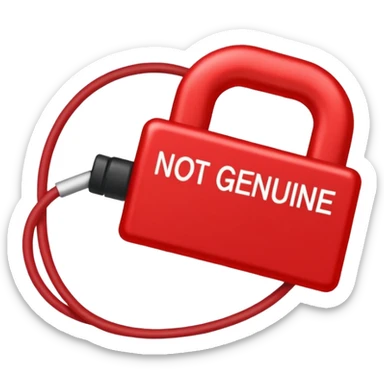 a red slash over a cable with with the text "NOT GENUINE" sticker