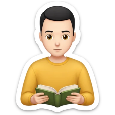 A bit darker but still white man with buzz cut and black hair reading a book sticker