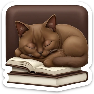 Dark brown Burmese cat sleeping on the books sticker