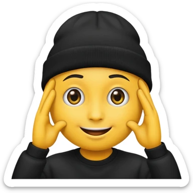 Emoji with black beanie hat pulled down to eyes sticker