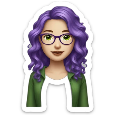 white-girl-purple-wavy-hair-green-eyes-square-glasses sticker