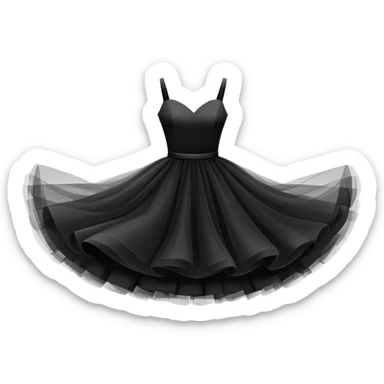 black dress, isolated, tulle skirt, floating in the air sticker
