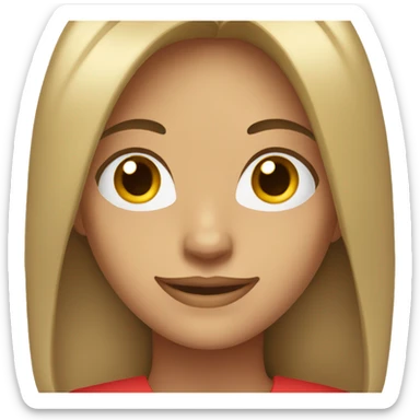 smiling woman with light to medium skin, straight dark brown hair with middle part red shirt  sticker