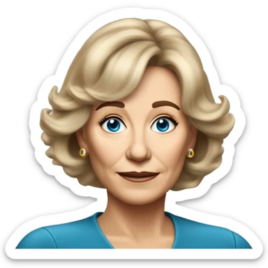 Medium length Dirty blonde poofy hair with bangs all across forehead and sides swept away from face business woman of 60 years old with blue eyes  sticker