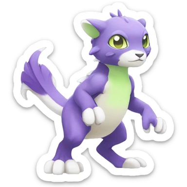 Cute cool purple white lime animal hybrid Fakemon full body sticker