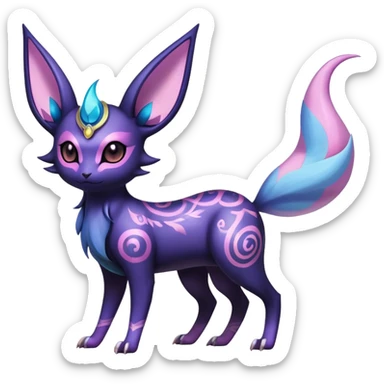 Shiny Exotic Badass Ethereal Royal Mysterious Gothic Noibat-Espeon-Umbreon-Sylveon-Pokémon-Fakémon-hybrid-creature (full body) with horns sticker