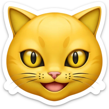 Yellow emoji with vertical slit cat eyes, huge creepy grin from ear to ear sticker