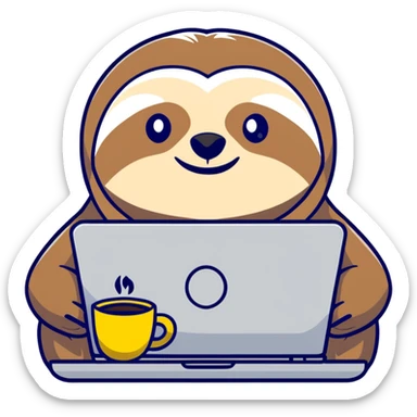 Elderly sloth boss in cartoon style, hand-drawn, muted warm tones. Office clothes, often with coffee or laptop. Ukrainian text, readable in dark mode. sticker