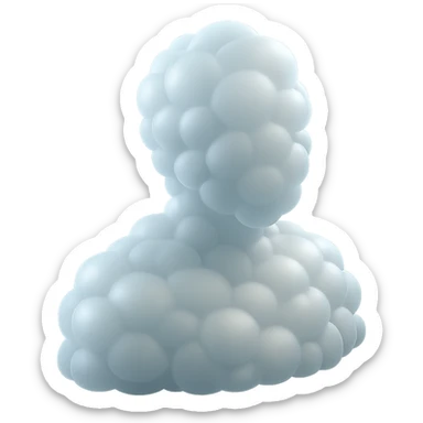 person made entirely of pure white convex clouds, shoulder up, front view, matte glass style sticker